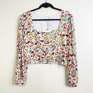 Lost and wander floral printed long sleeve crop top